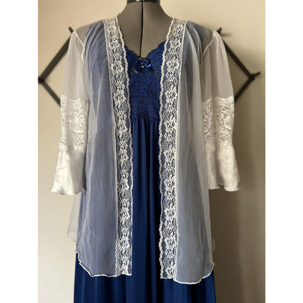 Vintage Nylon Baby Doll Lingerie Bed Jacket Peignoir Robe Negligee sz L